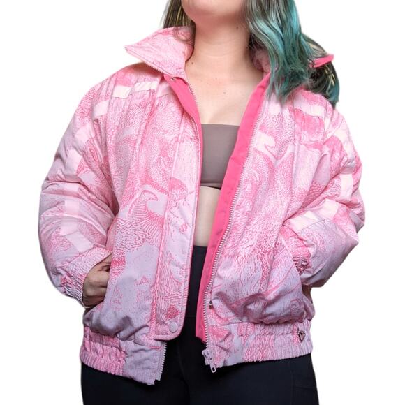 Vintage Obermeyer Printed Pink Puffer Coat Ski Jacket Womens 8 Outerwear Winter - Picture 1 of 8
